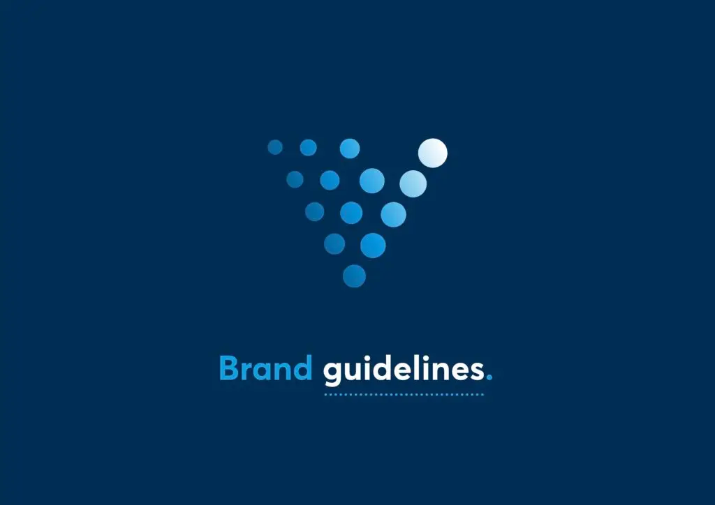 Brand guidelines cover on a dark blue background