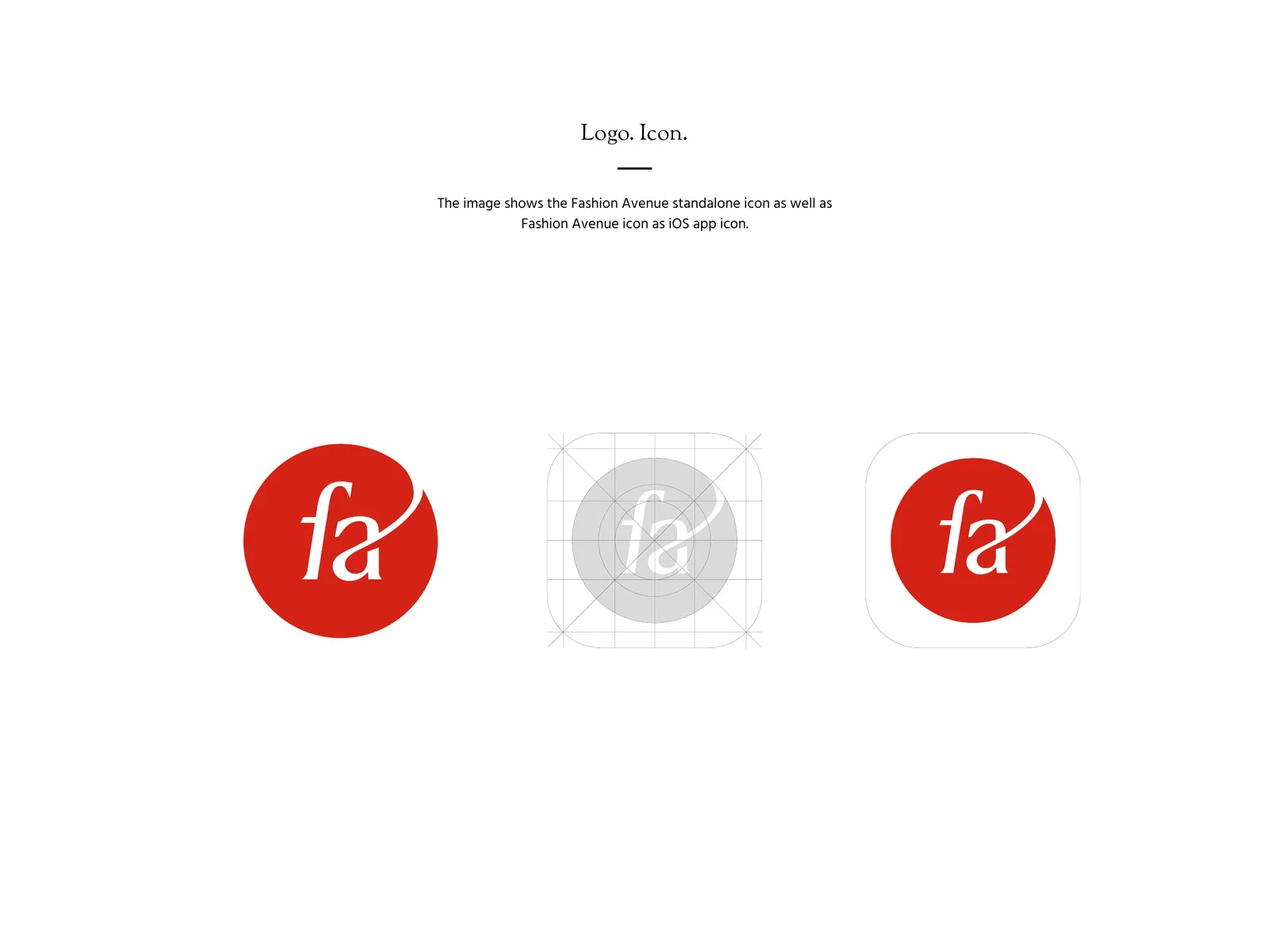 Fashion Avenue fa monogram as a red circle icon and an app icon
